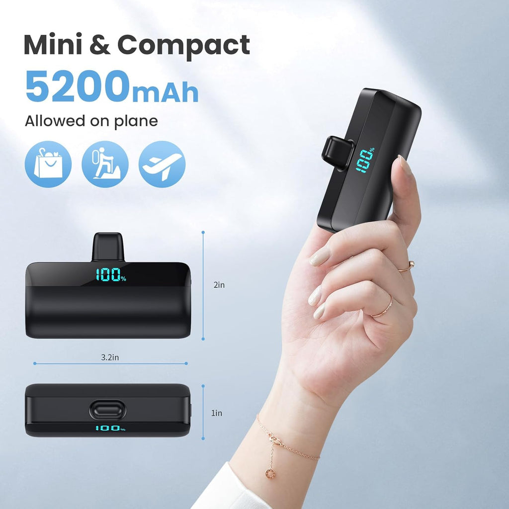 Feob Mini powerbank 5200 mAh voor iPhone 17/16 serie, PD 3A, snel opladen, USB C, powerbank met lcd-display, compatibel met iPhone 17/16/15 Plus Pro Max, Samsung S25/S24, telefoons
