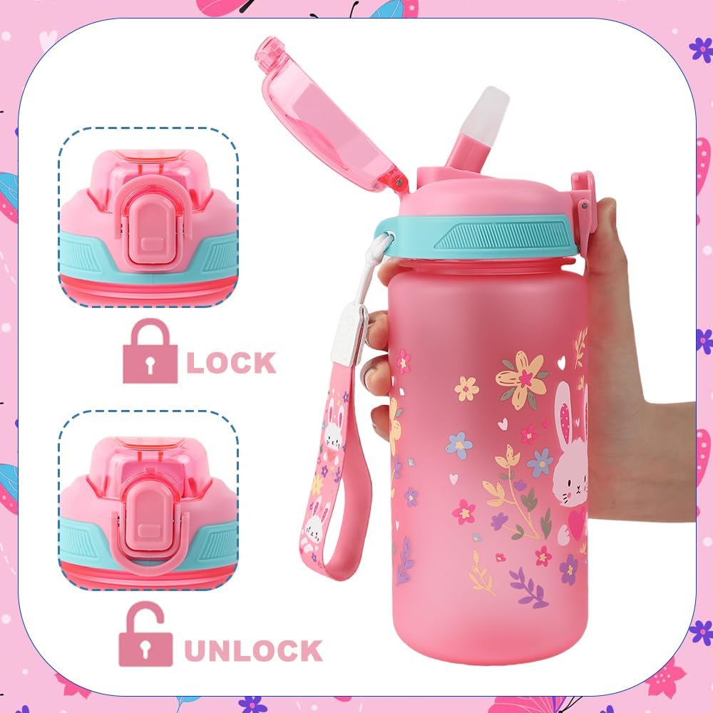 Children's Water Bottle, 600 ml, Sturdy and Shatterproof, Leak-Proof with Straw, BPA-Free, Beautiful Water Bottle for Girls and Boys Suitable for School Travel, Portable