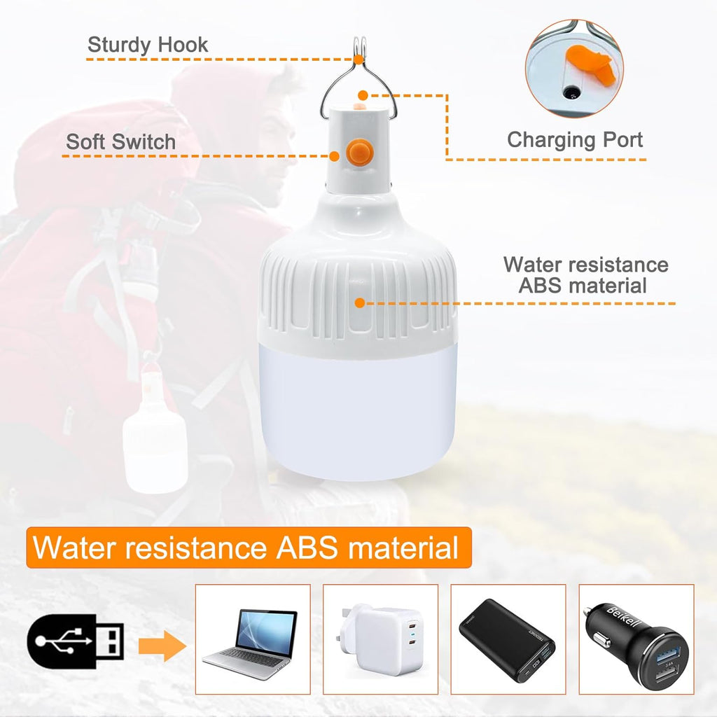 Ledeak 2 stuks led-lantaarn, camping, USB, oplaadbaar, krachtig, 500 lumen, 3 modi, helderheid, draagbaar, waterdicht, voor tent, vissen, wandelen, tuin, noodgevallen