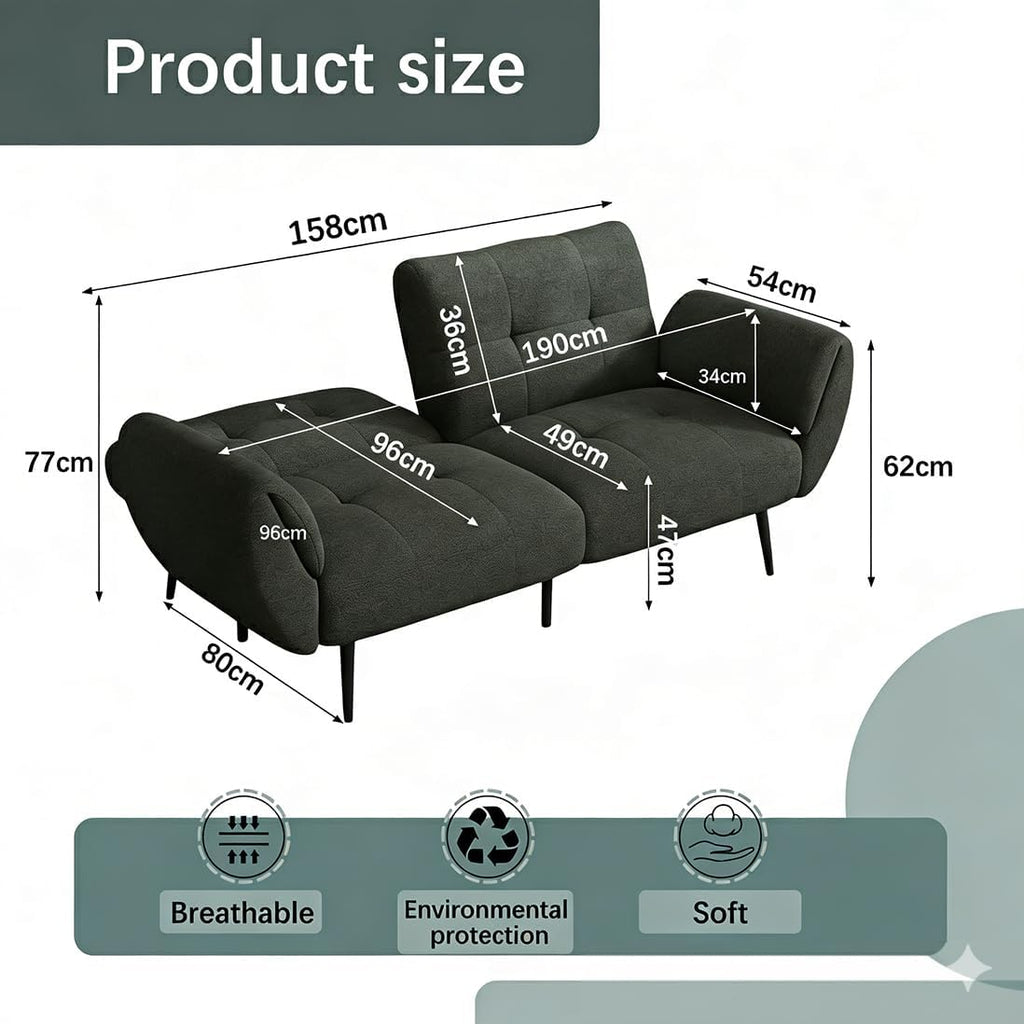 Canapé-lit convertible JIEXI – 3 places – Tissu gris – Dossier 3 positions – 170 cm