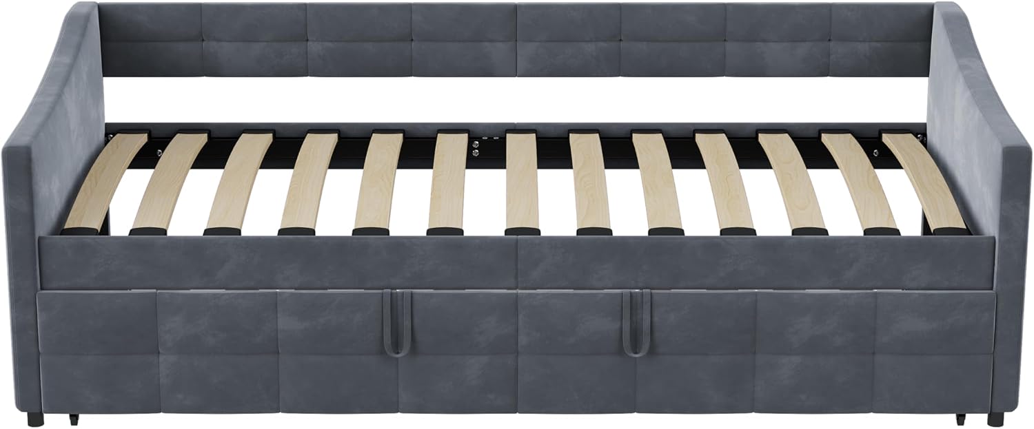Canapé-Lit Convertible LKPOMI 2 Places — Velours Beige, Lit 180x200 cm