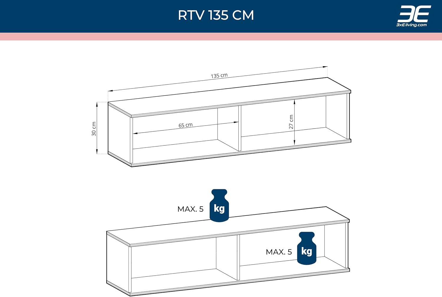 Meuble TV Mural Design | Ouverture Push-to-Open | 175 x 30 x 32 cm