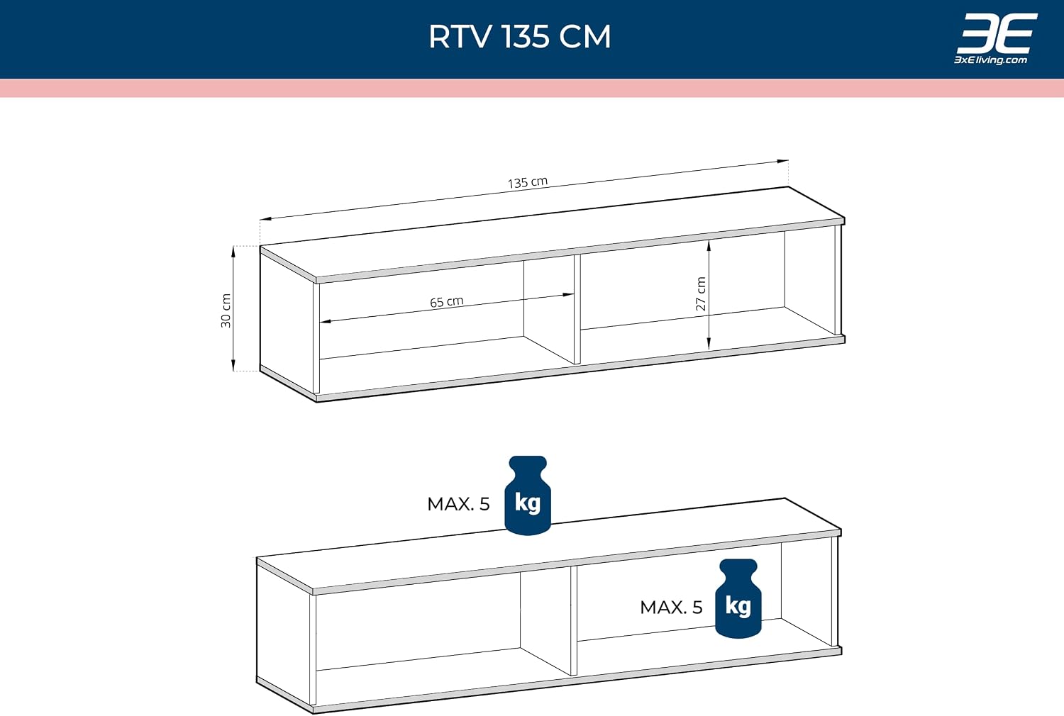Meuble TV Mural Design | Ouverture Push-to-Open | 175 x 30 x 32 cm