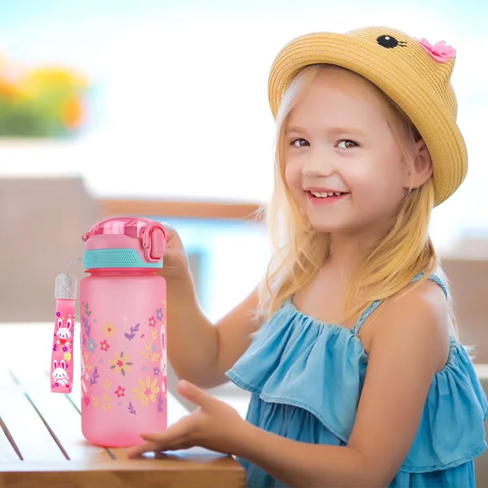 Children's Water Bottle, 600 ml, Sturdy and Shatterproof, Leak-Proof with Straw, BPA-Free, Beautiful Water Bottle for Girls and Boys Suitable for School Travel, Portable