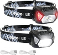 Lepro 2 stuks oplaadbare hoofdlampen, 2000 l, waterdicht, met rode waarschuwingslichten, 6 verlichtingsmodi, lange levensduur, lichte koplamp voor kinderen en volwassenen voor hardlopen,