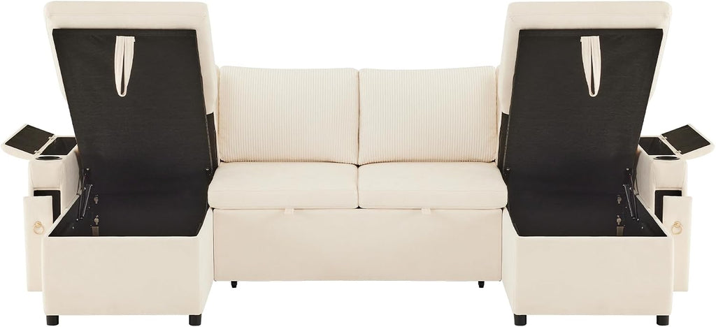 Canapé d'Angle Modulable Cayipng — Velours Vert, Port USB, Rangement