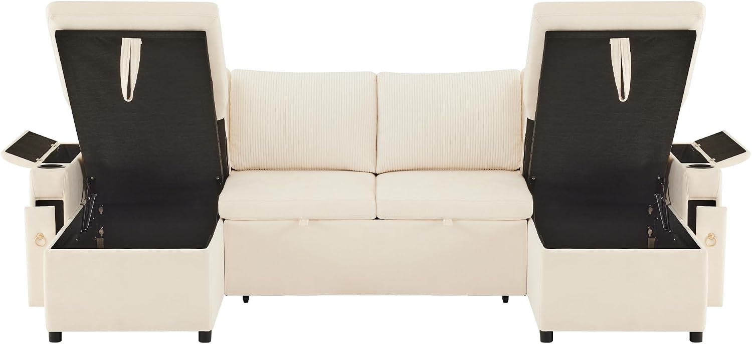 Canapé d'Angle Modulable Cayipng — Velours Vert, Port USB, Rangement