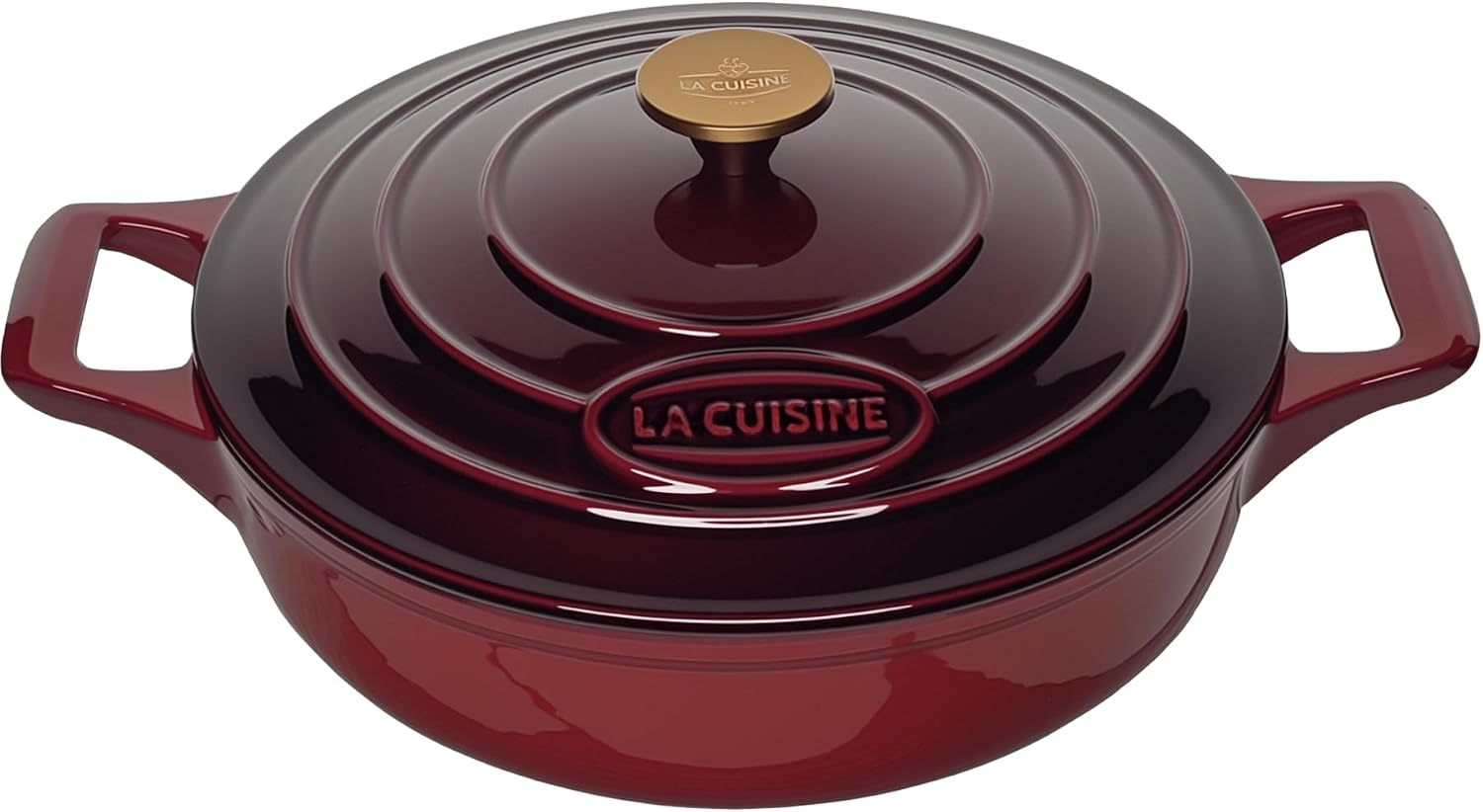 Cocotte Ovale en Fonte Émaillée La Cuisine – 5 L, Canneberge, Bouton Doré, Induction