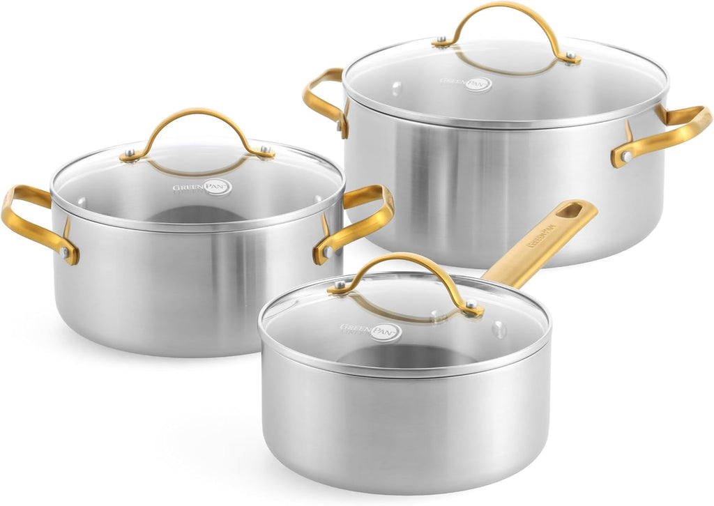 Set de Casseroles GreenPan Padova 6 Pièces — Inox, Compatible Induction