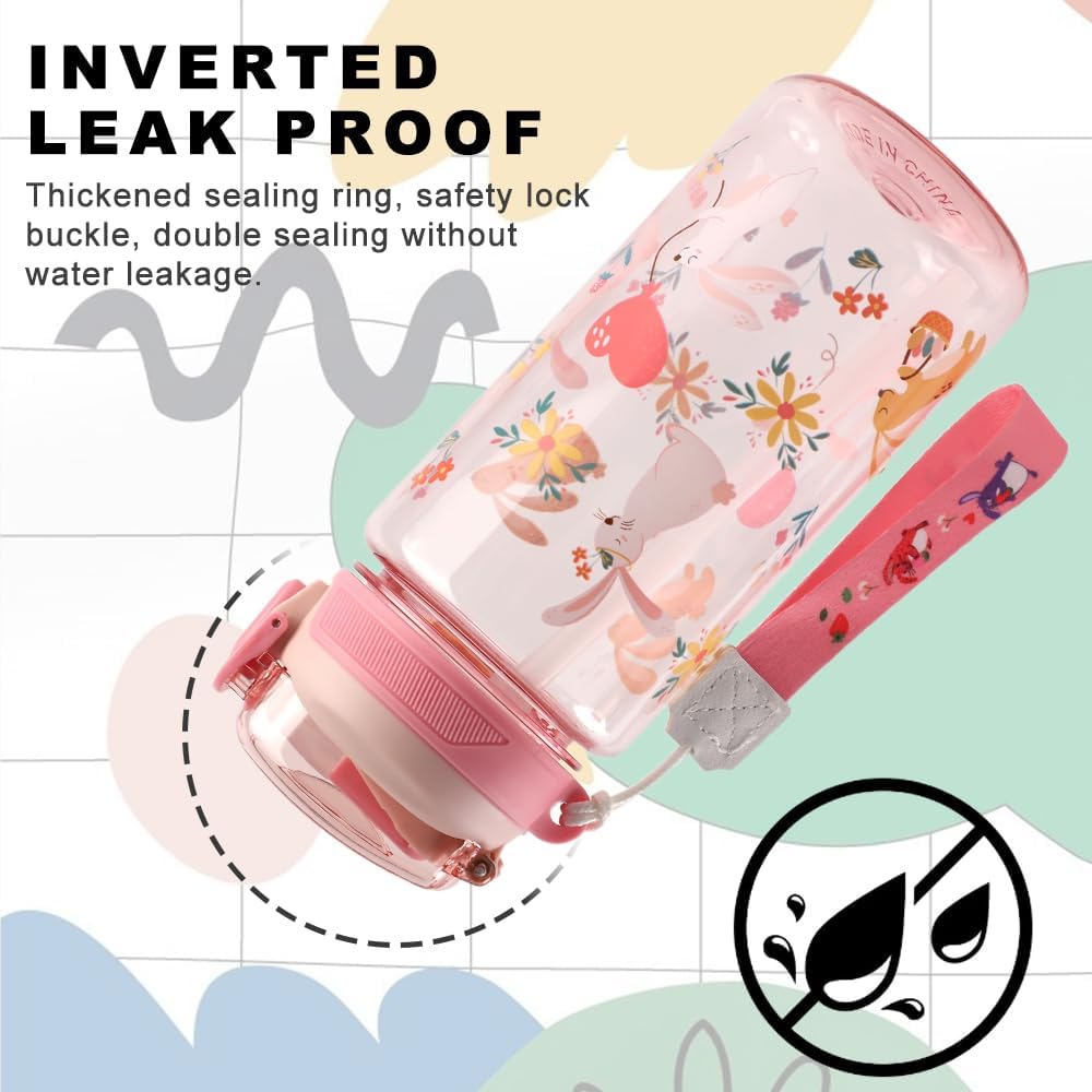 Children's Water Bottle, 600 ml, Sturdy and Shatterproof, Leak-Proof with Straw, BPA-Free, Beautiful Water Bottle for Girls and Boys Suitable for School Travel, Portable