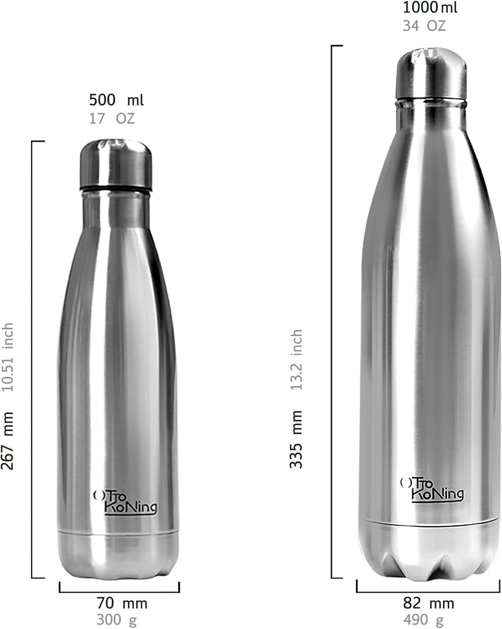 Otto Koning Insulated Water Bottle 500ml - Insulated Water Bottle Keeps Drinks Cold for 24 Hours and Hot for 12 Hours - Leak Proof Insulated Water Bottle BPA Free