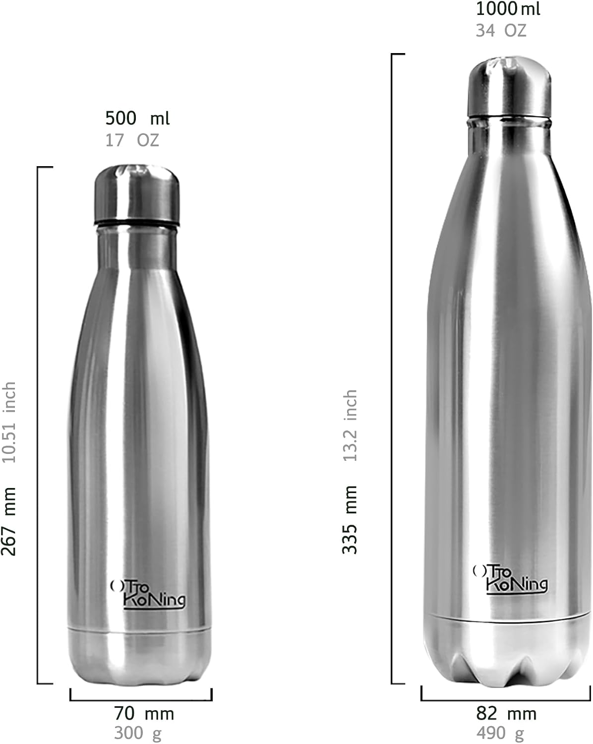 Otto Koning Insulated Water Bottle 500ml - Insulated Water Bottle Keeps Drinks Cold for 24 Hours and Hot for 12 Hours - Leak Proof Insulated Water Bottle BPA Free