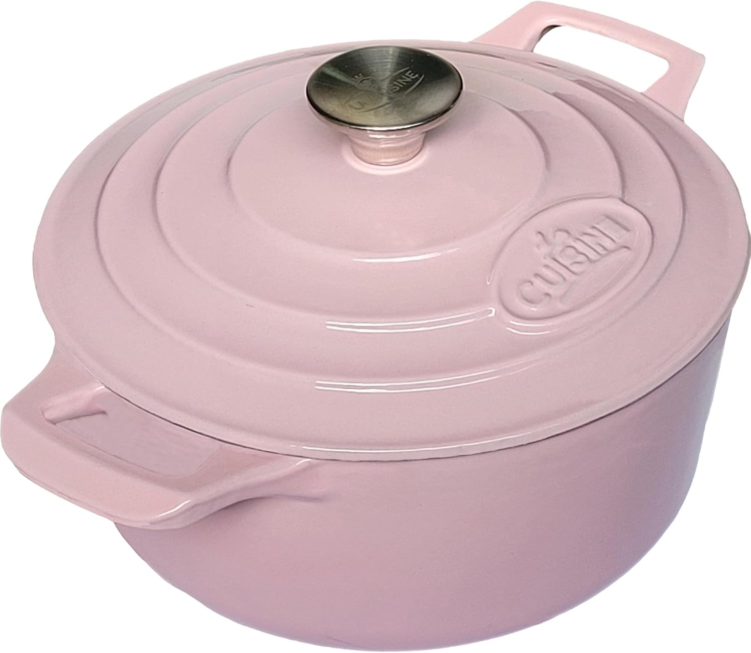 Cocotte Ovale en Fonte Émaillée La Cuisine – 5 L, Canneberge, Bouton Doré, Induction