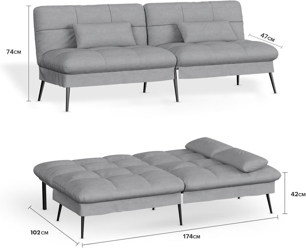 Canapé-lit convertible COMHOMA – 3 places – Tissu gris – Dossier ajustable