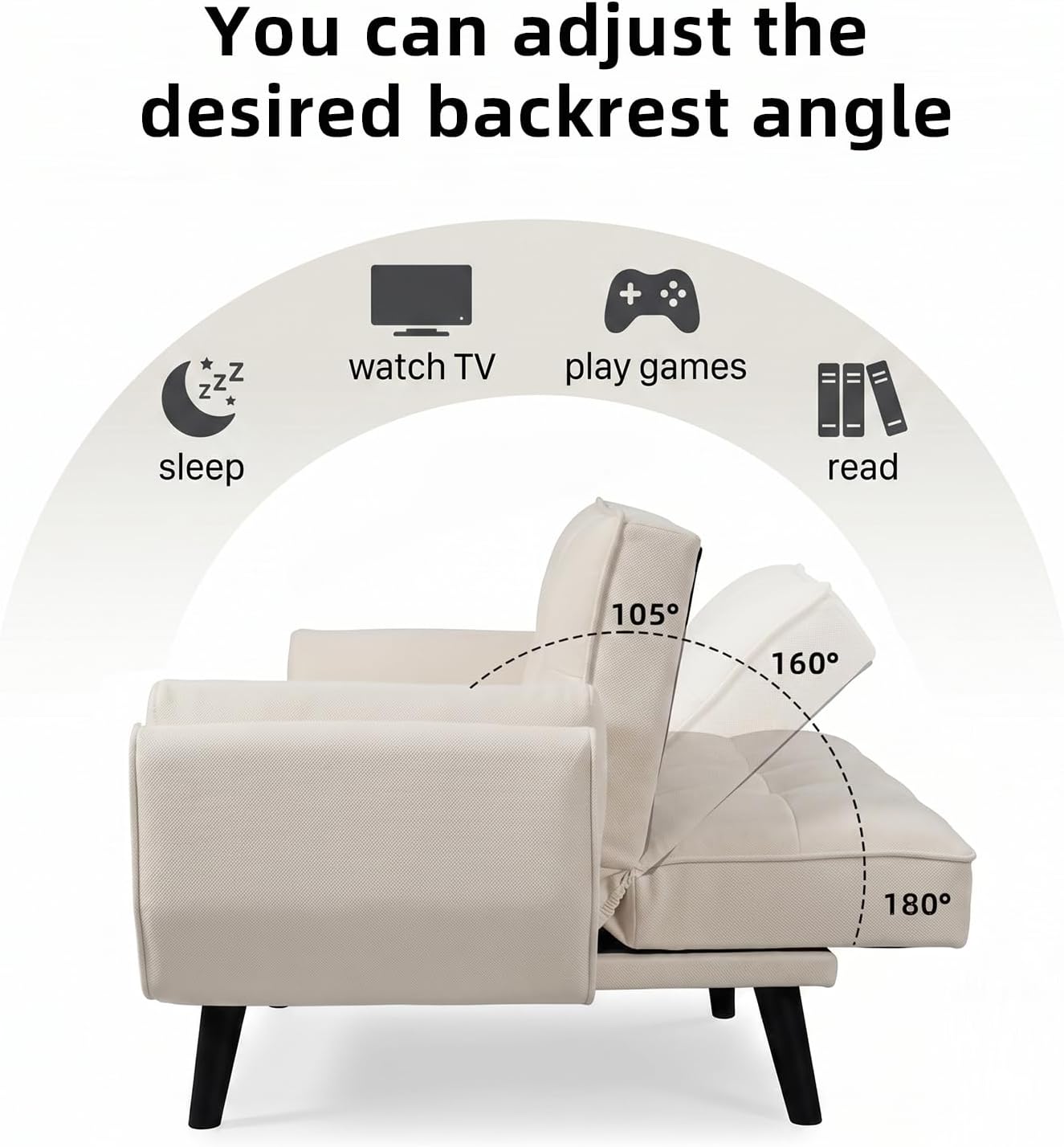 Canapé-lit convertible JIEXI – 3 places – Tissu gris – Dossier 3 positions – 170 cm