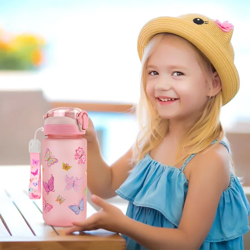 Children's Water Bottle, 600 ml, Sturdy and Shatterproof, Leak-Proof with Straw, BPA-Free, Beautiful Water Bottle for Girls and Boys Suitable for School Travel, Portable