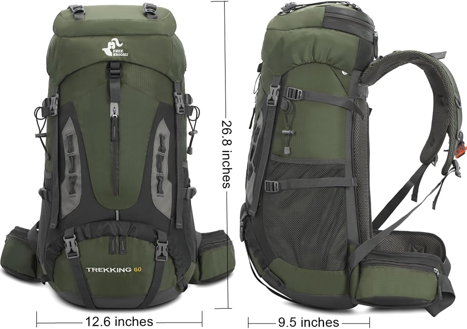 Bseash Waterdichte lichtgewicht wandelrugzak met regenhoes, outdoor sport reisrugzak voor klimmen kamperen toerisme, 60 liter, Militair Groen