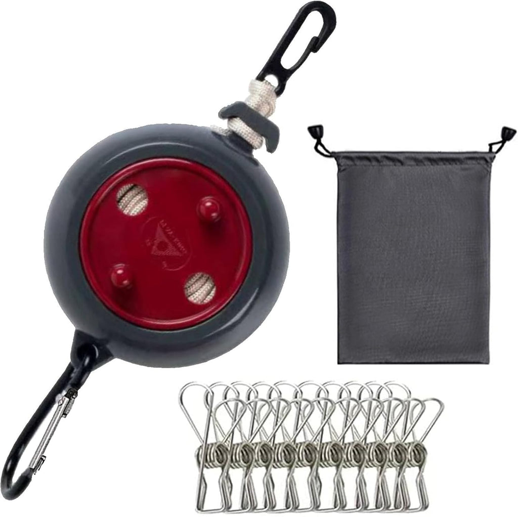 Intrekbare waslijn voor camping, outdoor, reizen, 10 m, met 10 winddichte wasknijpers