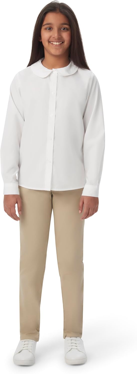 French Toast Claudine kraag geweven blouse met lange mouwen voor meisjes, wit, 12