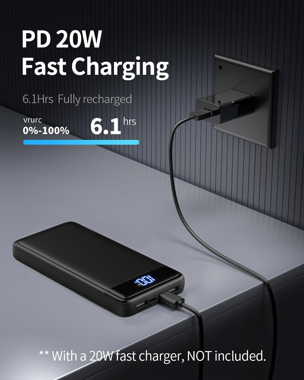Externe accu, 26800 mAh, 22,5 W powerbank, draagbare batterij USB C ingang en uitgang PD3.0 QC4.0, snel opladen, draagbare oplader met lcd-display, compatibel met 16, 15, 14, 13 tablets enz.