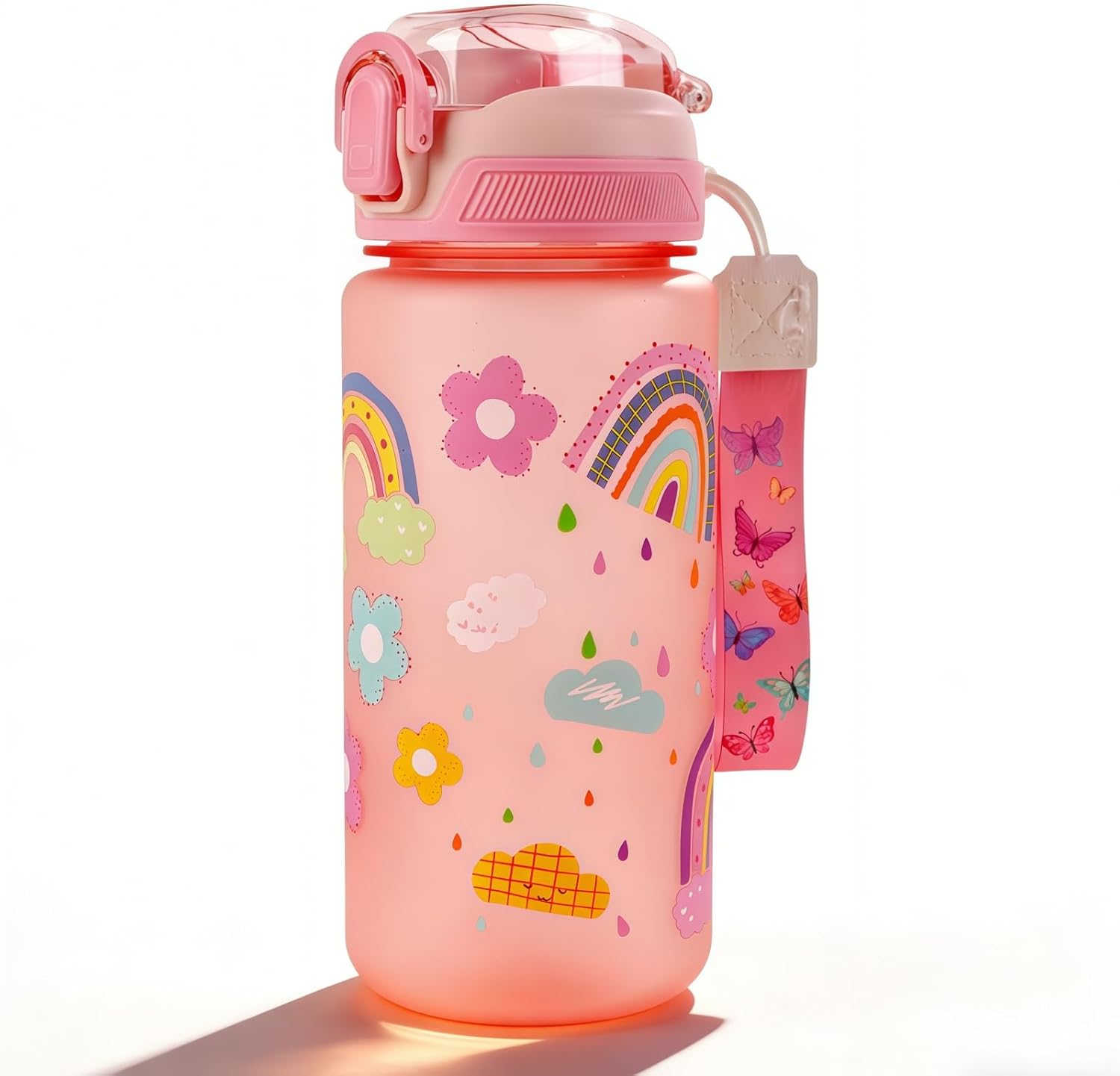 Children's Water Bottle, 600 ml, Sturdy and Shatterproof, Leak-Proof with Straw, BPA-Free, Beautiful Water Bottle for Girls and Boys Suitable for School Travel, Portable