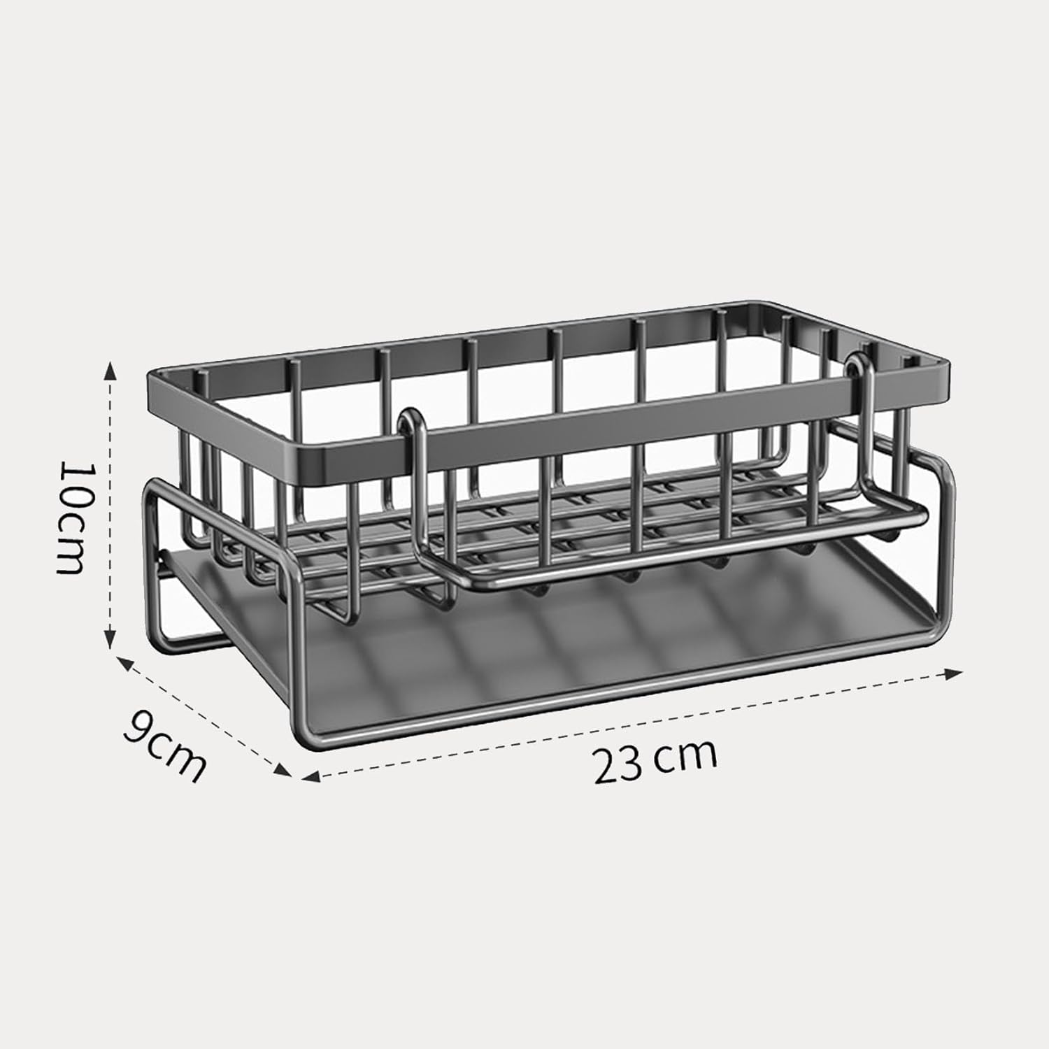 Organiseur d'Évier ViWaVee – Acier Noir, Drainage Auto, Porte-éponge & Torchon, 23 x 10 cm