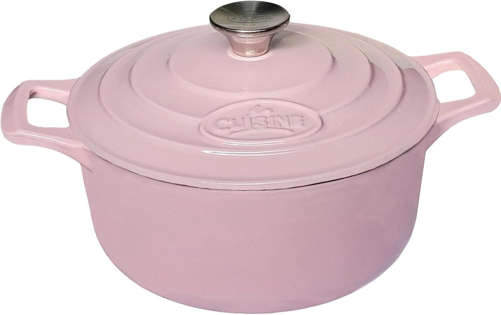 Cocotte Ovale en Fonte Émaillée La Cuisine – 5 L, Canneberge, Bouton Doré, Induction