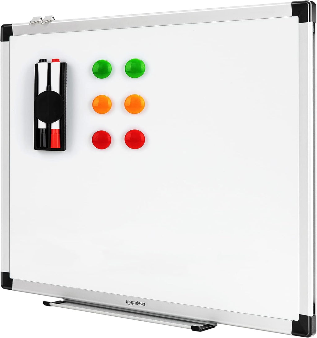 Amazon Basics Magnetisch droog uitwisbaar whiteboard met penhouder en aluminium stangen, wit, 60 x 45 cm