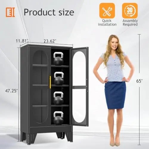 47" H Locking Display Cabinet with Glass Door, Metal Cabinets with 3 Adjustable Shelves, Cabinet Display Case for