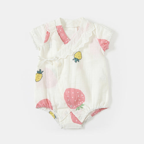 Barboteuse bébé fille en coton imprimé fraises