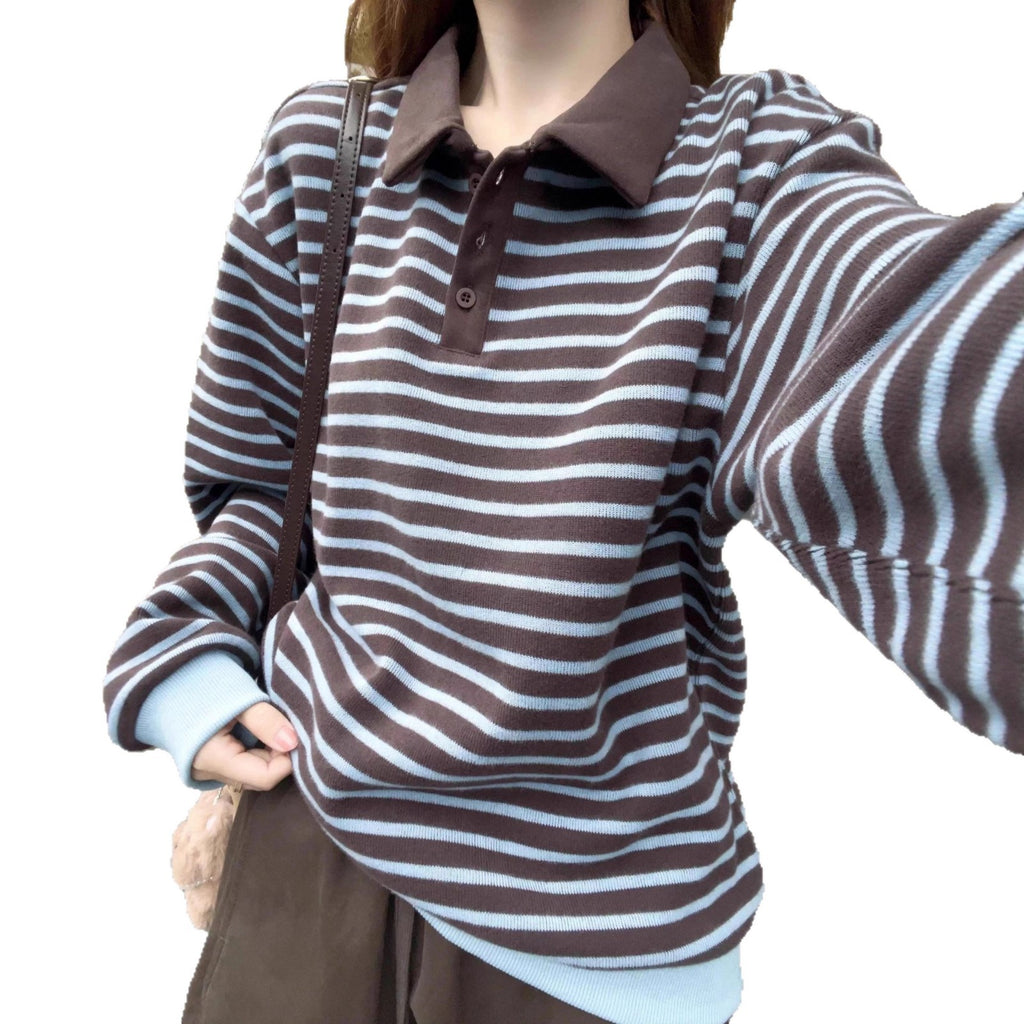 Pull Rayé Col Polo en Maille — Femme