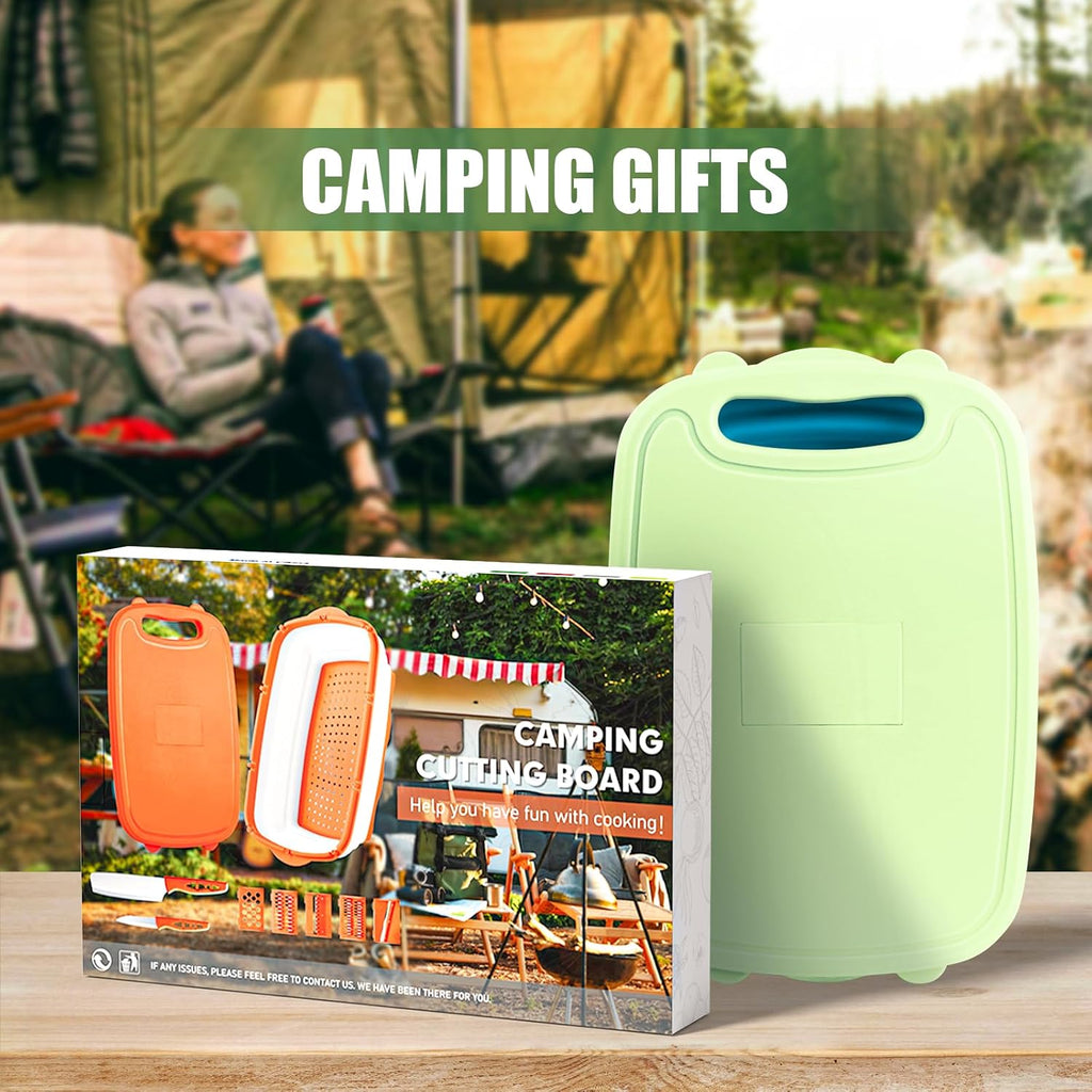 HI NINGER 9-in-1 multifunctionele snijplank, keuken met 5 groentesnijders en 2 messen, draagbare kunststof opvouwbare afvoermand voor camping, barbecue, outdoor