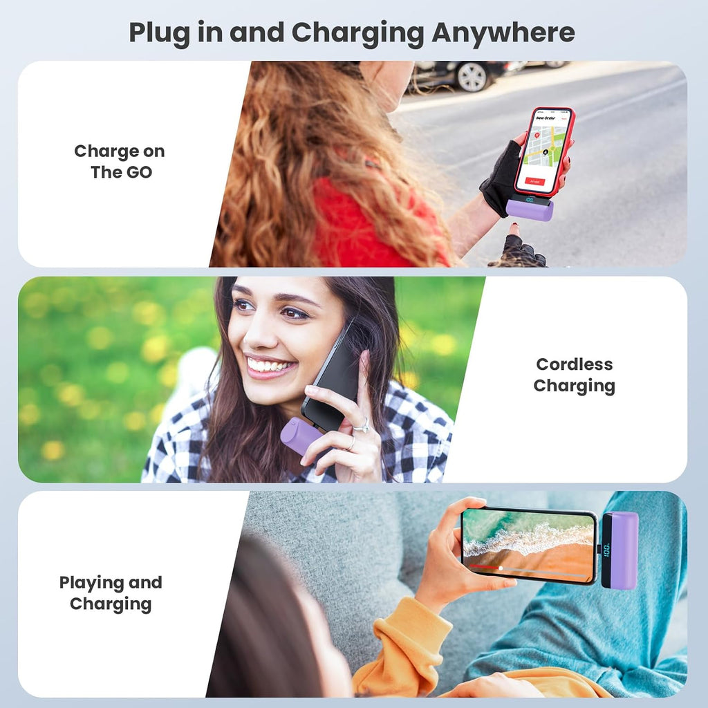 Feob Mini powerbank 5200 mAh voor iPhone 17/16 serie, PD 3A, snel opladen, USB C, powerbank met lcd-display, compatibel met iPhone 17/16/15 Plus Pro Max, Samsung S25/S24, telefoons