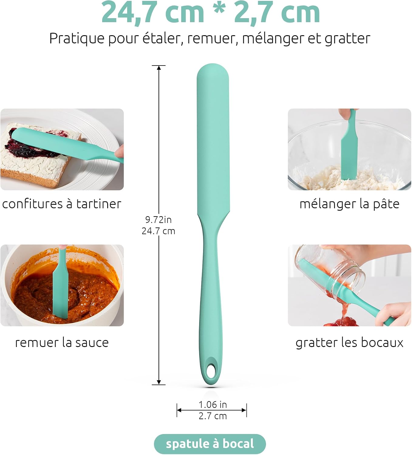 Spatule Silicone U-Taste – Embout Cuillère, Cœur Acier Inox, Résistante 315°C, 24,5 cm, Noir