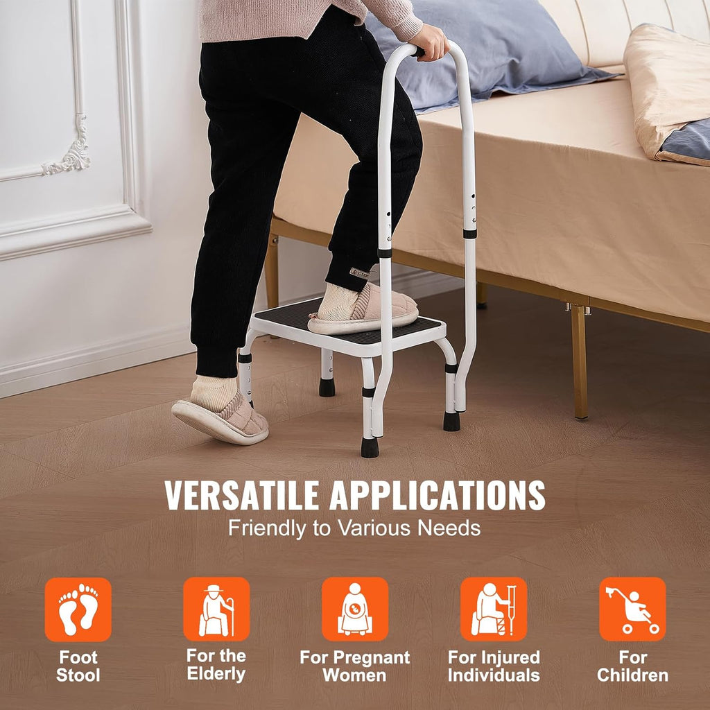 VEVOR Ladder met 1 treden, capaciteit 150 kg, opvouwbare ladder van staal, 3 verstelbare hoogtes, draagbare trapladder voor peuters voor volwassenen, robuuste antislip trapladder voor kantoor, camper