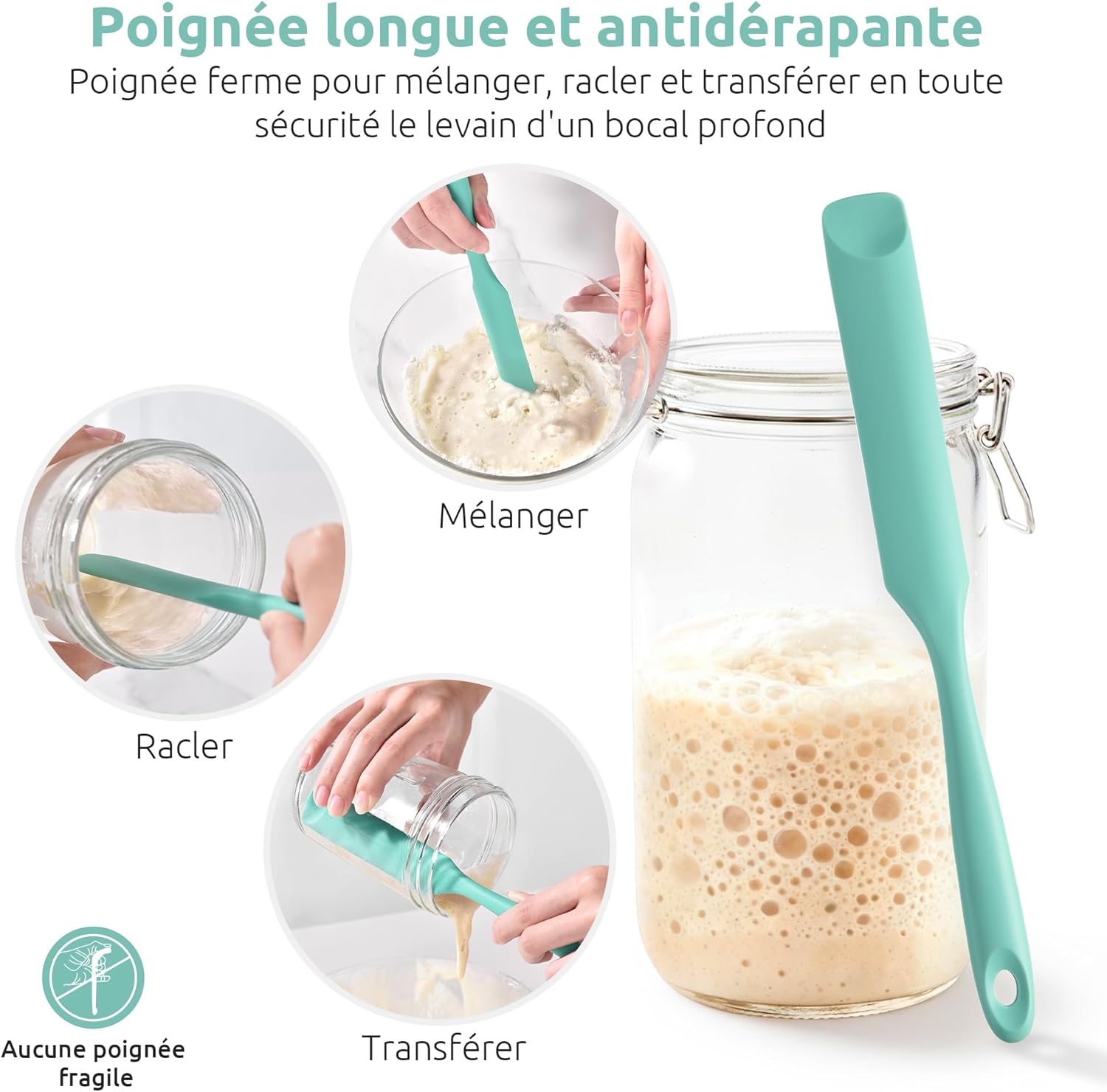 Spatule Silicone U-Taste – Embout Cuillère, Cœur Acier Inox, Résistante 315°C, 24,5 cm, Noir