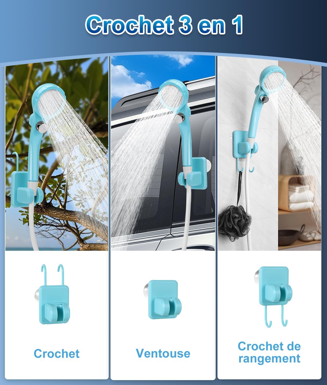 WADEO Campingdoucheset, oplaadbare elektrische douchepomp, douchekop met intelligente temperatuurweergave en instelbare waterdruk