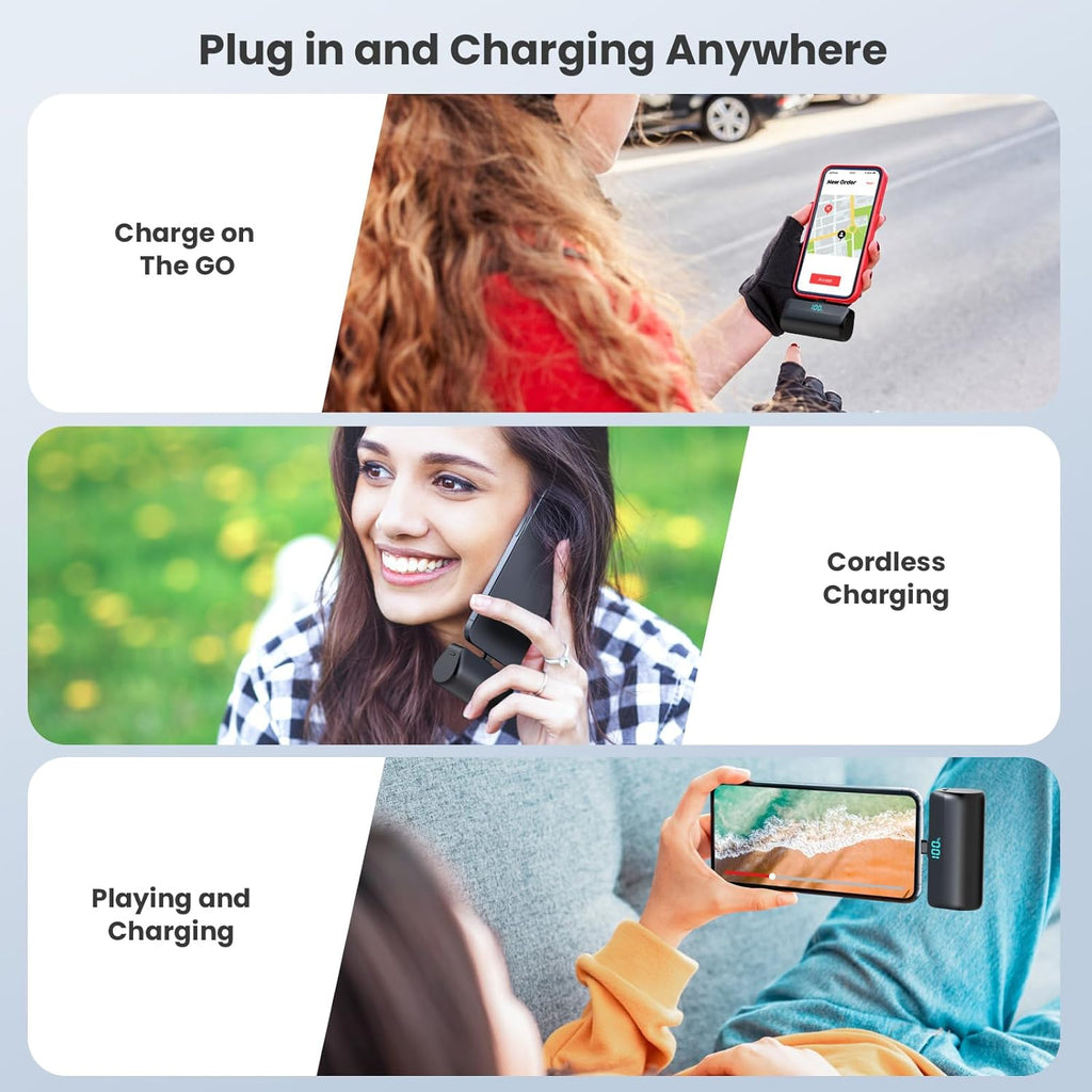 Feob Mini powerbank 5200 mAh voor iPhone 17/16 serie, PD 3A, snel opladen, USB C, powerbank met lcd-display, compatibel met iPhone 17/16/15 Plus Pro Max, Samsung S25/S24, telefoons
