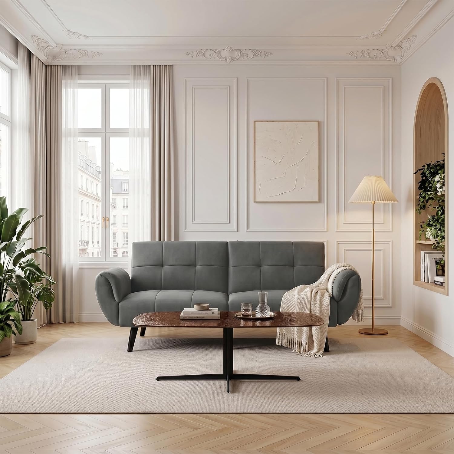 Canapé-lit convertible JIEXI – 3 places – Tissu gris – Dossier 3 positions – 170 cm