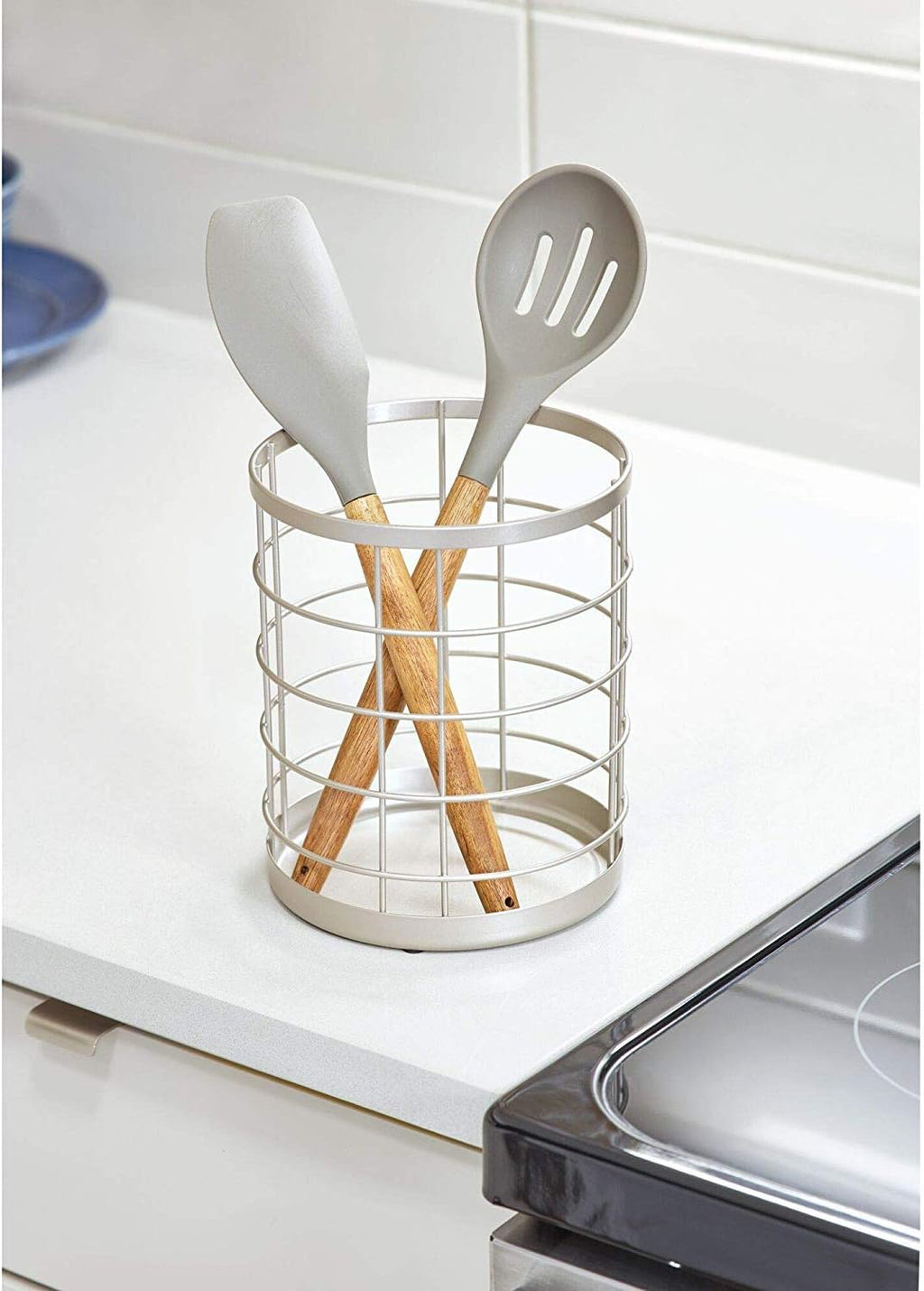 Porte-Ustensiles de Cuisine iDesign Austin – Métal Noir Mat, Design Grille Ouverte, 15 x 18 cm