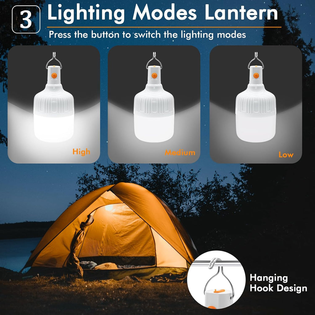 Ledeak 2 stuks led-lantaarn, camping, USB, oplaadbaar, krachtig, 500 lumen, 3 modi, helderheid, draagbaar, waterdicht, voor tent, vissen, wandelen, tuin, noodgevallen