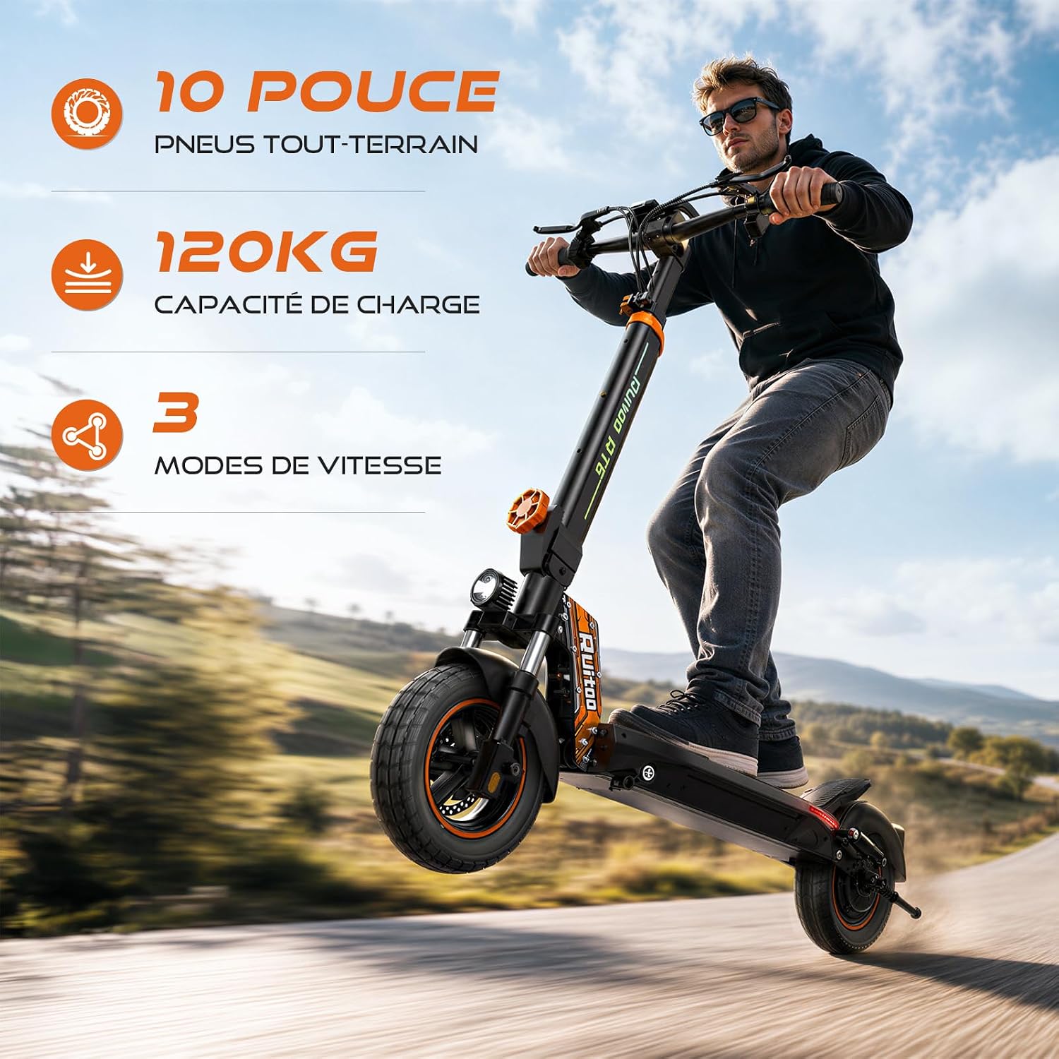Elektrische step, RT6/T2 Max/ M5 Pro/T2 Master/T3 Max, motor 800 W/1000 W/1200 W/2400 W/3000 W, bereik 55/65/75/85 km, all-terrain banden, 3 snelheidsmodi, intelligent display