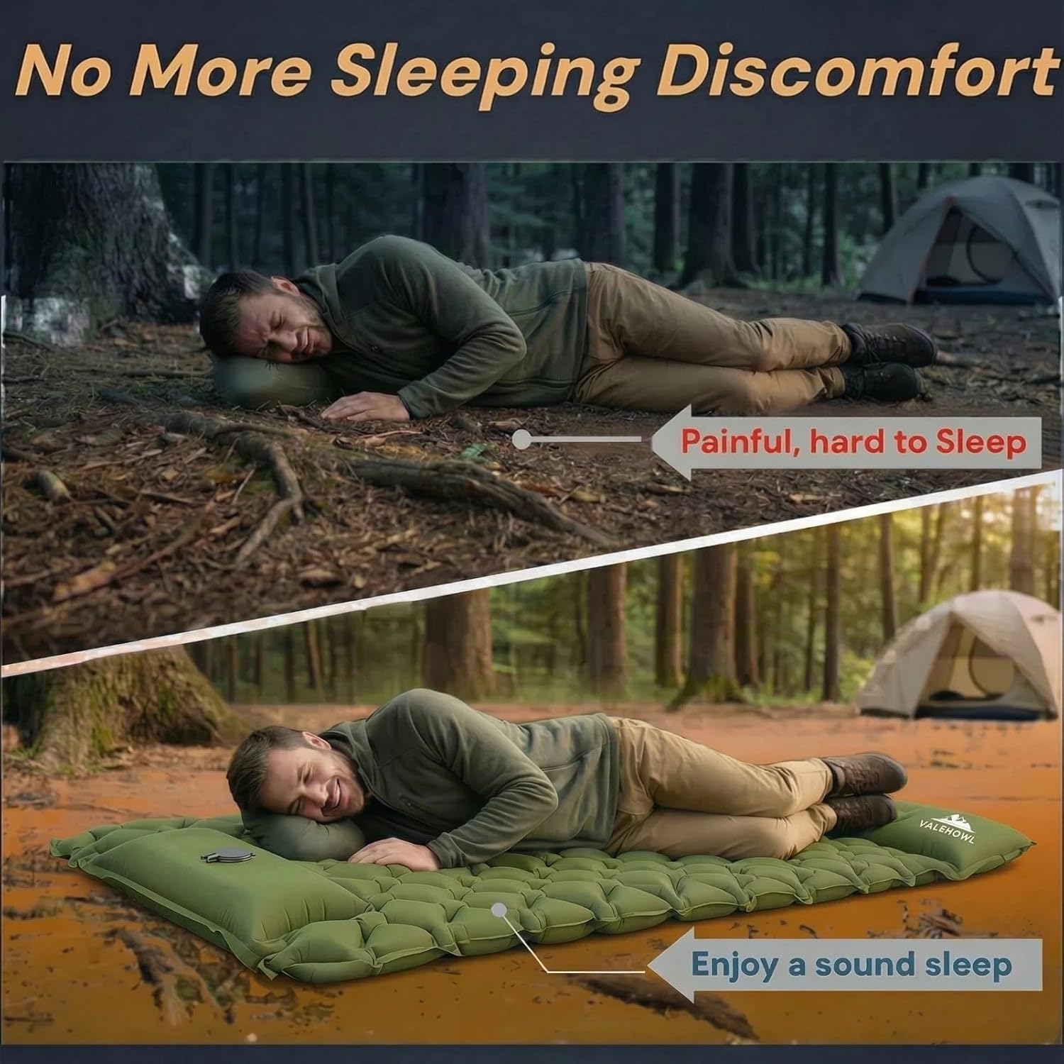 800 g ultralicht opblaasbaar campingmatras, compacte slaapmat met geïntegreerde voetpomp voor tent, wandelen, buiten