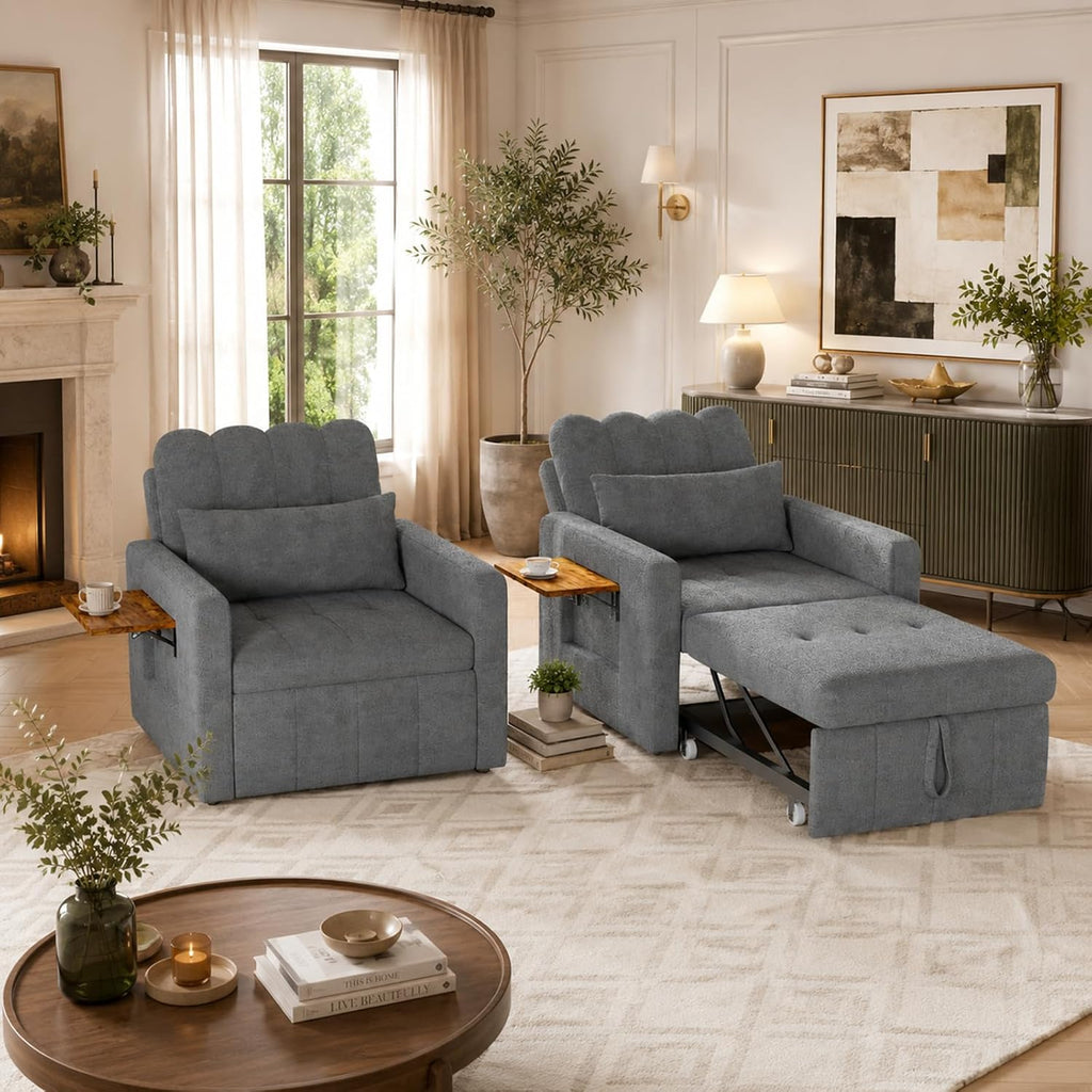 Canapé-Lit Convertible LKPOMI 2 Places — Velours Beige, Lit 180x200 cm