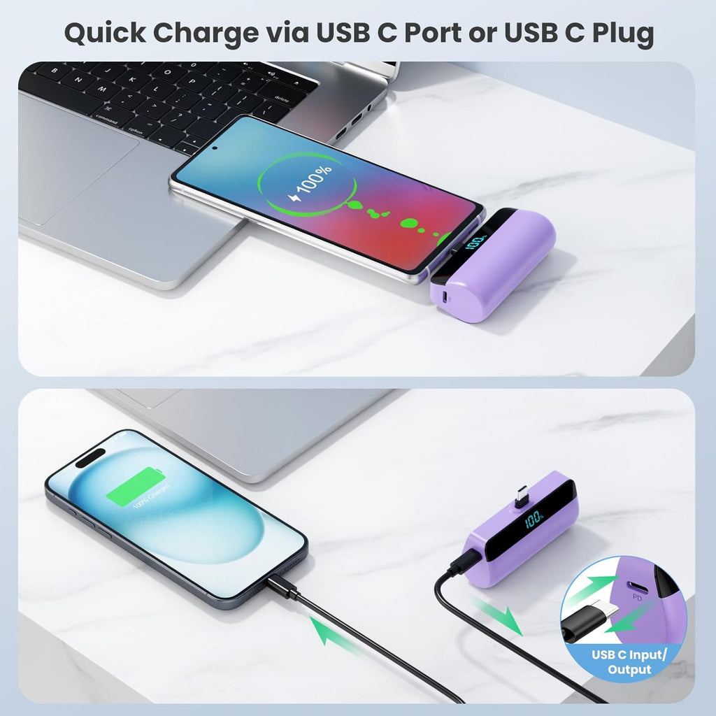 Feob Mini powerbank 5200 mAh voor iPhone 17/16 serie, PD 3A, snel opladen, USB C, powerbank met lcd-display, compatibel met iPhone 17/16/15 Plus Pro Max, Samsung S25/S24, telefoons