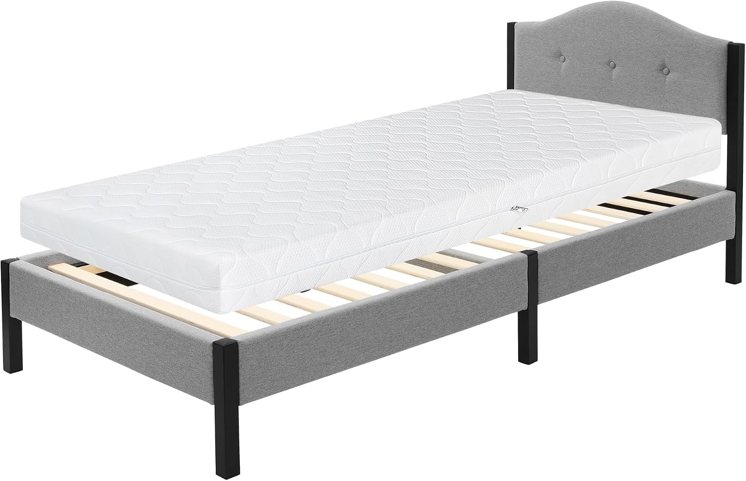 Lit Rembourré ML-Design | Cadre en Acier, Sommier à Lattes, Tête de Lit | Tissu Lin Beige ou Gris | 90/140/160/180 x 200 cm