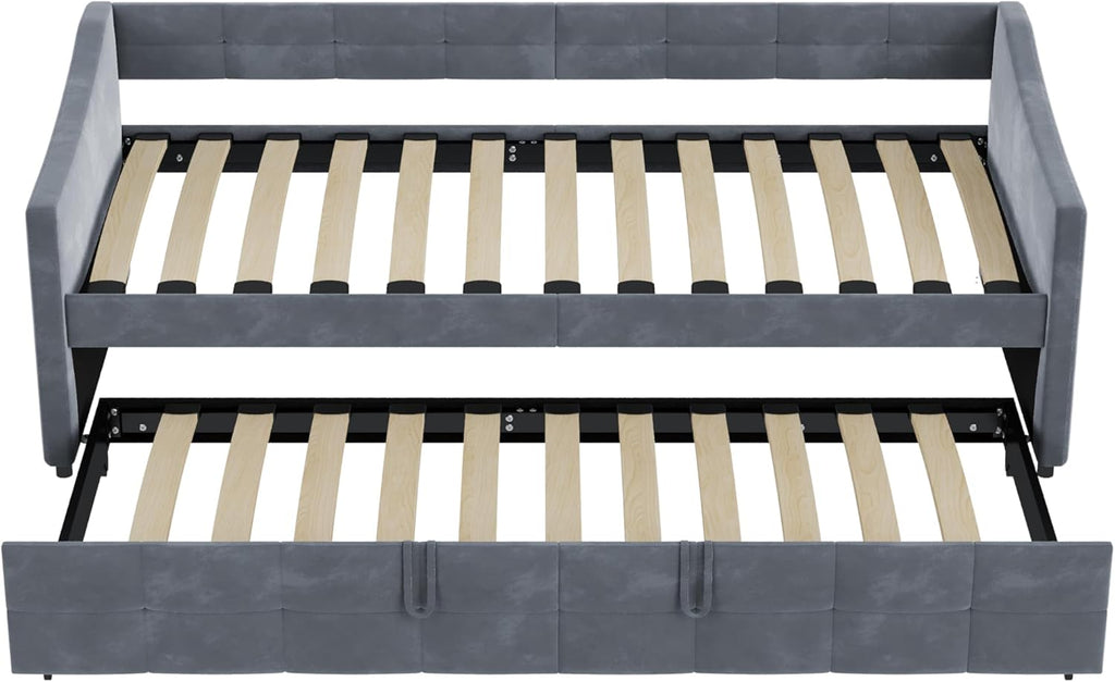 Canapé-Lit Convertible LKPOMI 2 Places — Velours Beige, Lit 180x200 cm