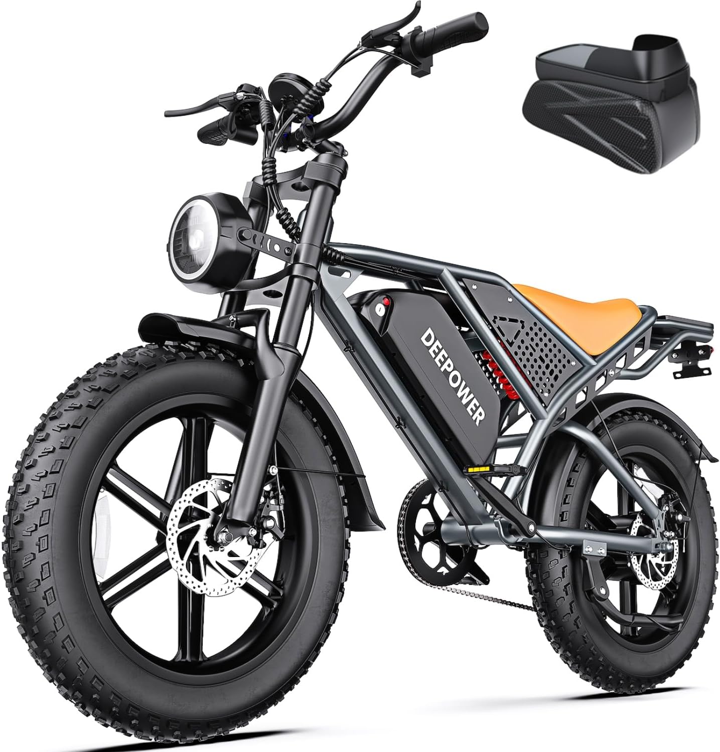DEEPOWER QS7 Electric Bike, Removable Battery 48V 60Ah/35Ah/20Ah, Autonomy 110-250KM, Motor 120Nm, Fat Tyre 20'' X 4.0, 7 Speed, Full Hydraulic Suspension