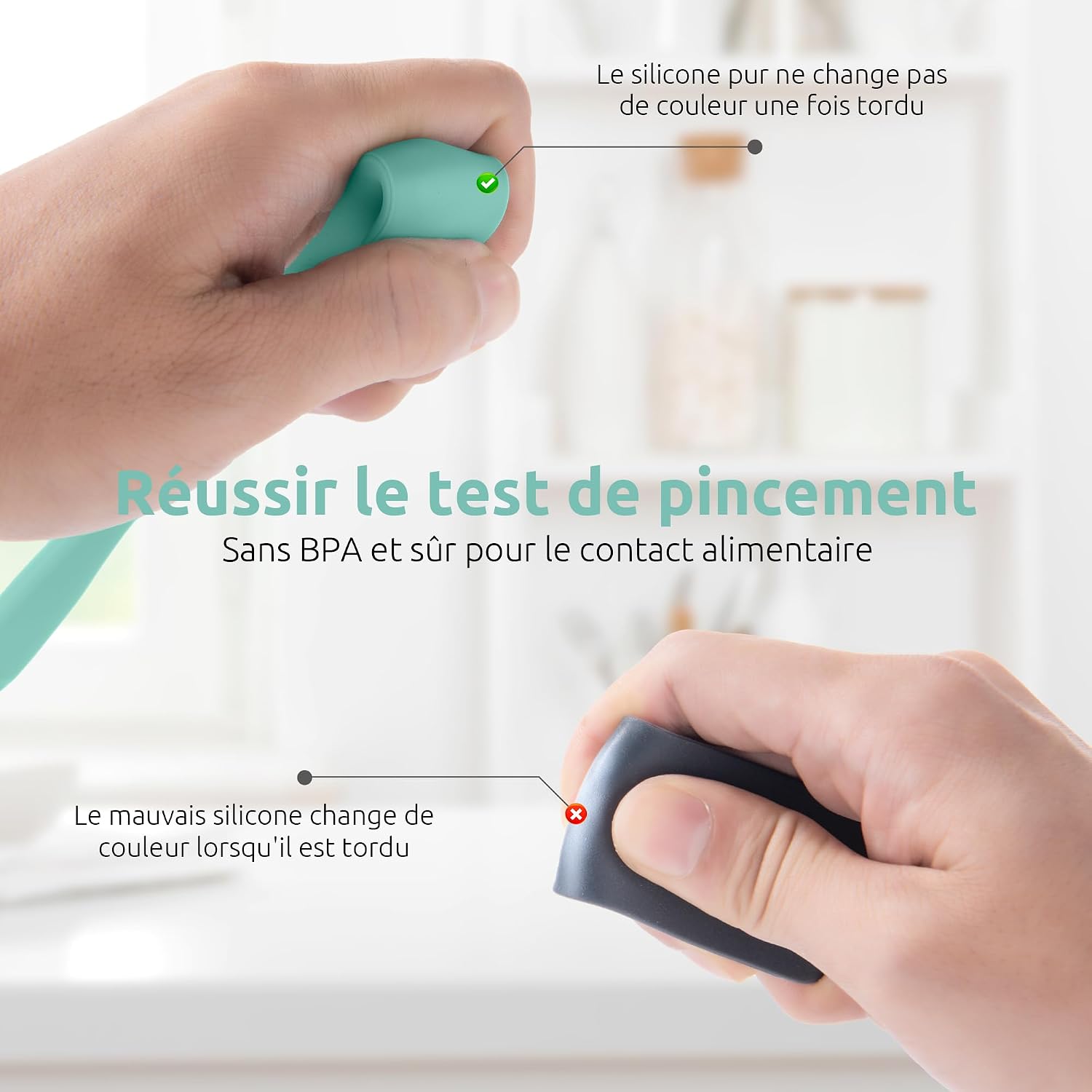 Spatule Silicone U-Taste – Embout Cuillère, Cœur Acier Inox, Résistante 315°C, 24,5 cm, Noir