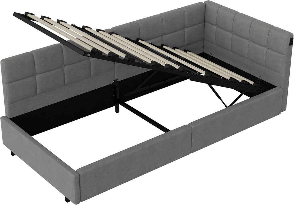 Canapé-Lit Convertible LKPOMI 2 Places — Velours Beige, Lit 180x200 cm